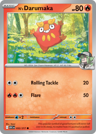 Pokémonkaart N's Darumaka nummer 32/217