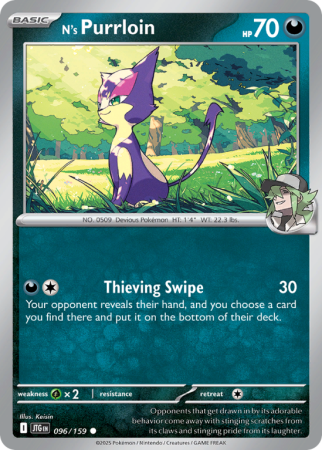 Pokémonkaart N's Purrloin nummer 96/159 uit de set Journey Together (Scarlet & Violet)