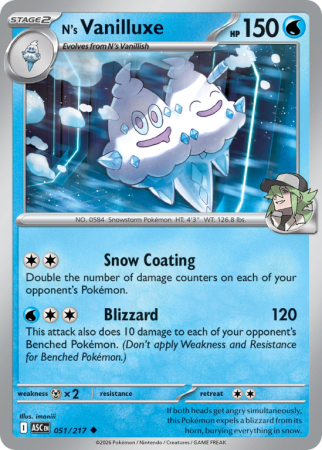 Pokémonkaart N's Vanilluxe nummer 51/217