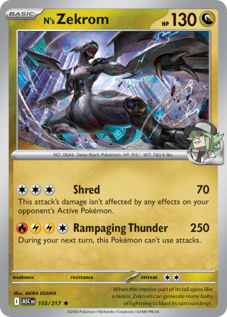 Pokémonkaart N's Zekrom nummer 155/217 uit de set Ascended Heroes (Mega Evolution)