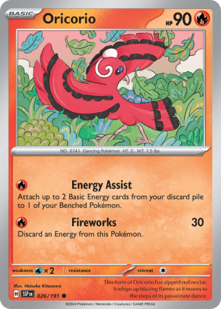 Pokémonkaart Oricorio nummer 26/191 uit de set Surging Sparks (Scarlet & Violet)