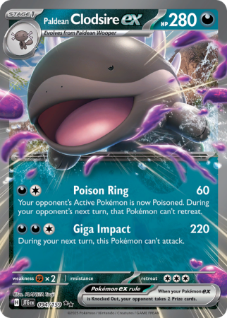 Pokémonkaart Paldean Clodsire ex nummer 94/159 uit de set Journey Together (Scarlet & Violet)