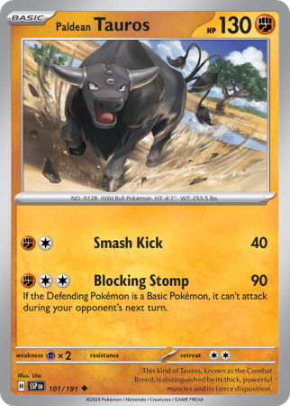 Pokémonkaart Paldean Tauros nummer 101/191 uit de set Surging Sparks (Scarlet & Violet)