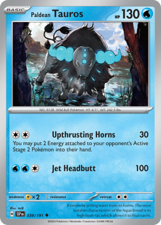 Pokémonkaart Paldean Tauros nummer 39/191 uit de set Surging Sparks (Scarlet & Violet)