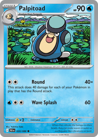 Pokémonkaart Palpitoad nummer 20/86 uit de set Black Bolt (Scarlet & Violet)