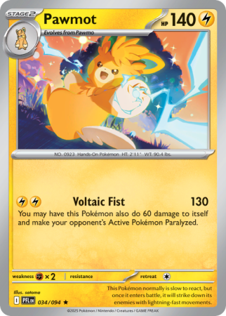 Pokémonkaart Pawmot nummer 34/94 uit de set Phantasmal Flames (Mega Evolution)