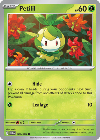 Pokémonkaart Petilil nummer 6/86 uit de set Black Bolt (Scarlet & Violet)