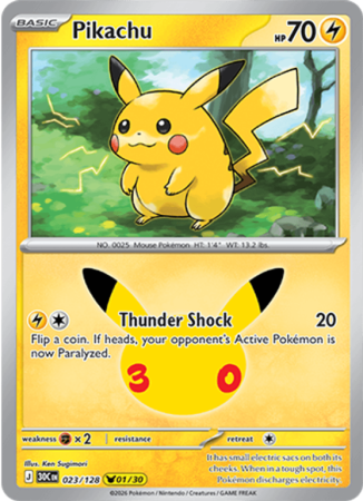 Pokémonkaart Pikachu nummer 023/128 uit de set 30th Celebration (Mega Evolution)
