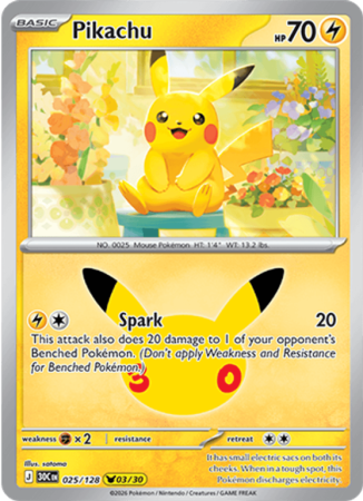 Pokémonkaart Pikachu nummer 025/128 uit de set 30th Celebration (Mega Evolution)