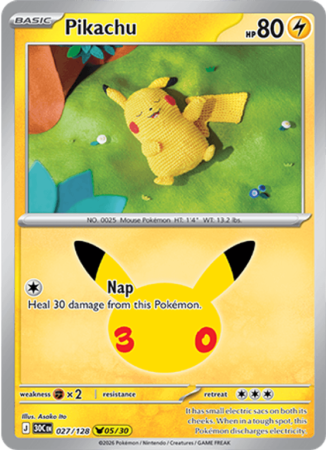 Pokémonkaart Pikachu nummer 027/128 uit de set 30th Celebration (Mega Evolution)