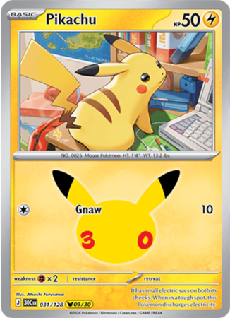 Pokémonkaart Pikachu nummer 031/128 uit de set 30th Celebration (Mega Evolution)