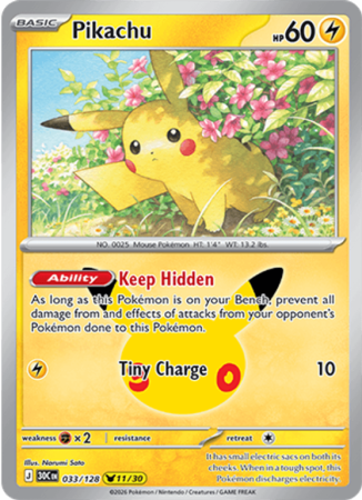 Pokémonkaart Pikachu nummer 033/128 uit de set 30th Celebration (Mega Evolution)