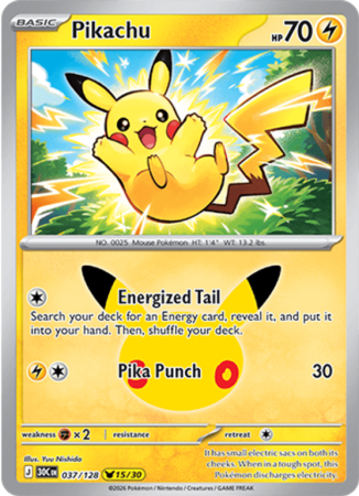 Pokémonkaart Pikachu nummer 037/128 uit de set 30th Celebration (Mega Evolution)