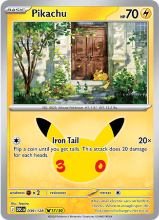 Pokémonkaart Pikachu nummer 039/128 uit de set 30th Celebration (Mega Evolution)