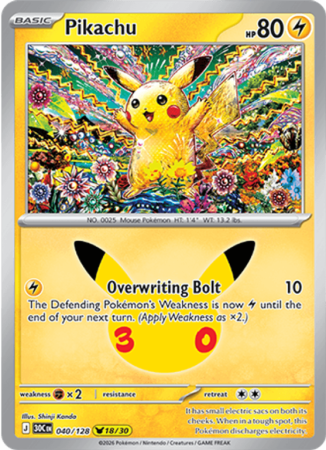 Pokémonkaart Pikachu nummer 040/128 uit de set 30th Celebration (Mega Evolution)