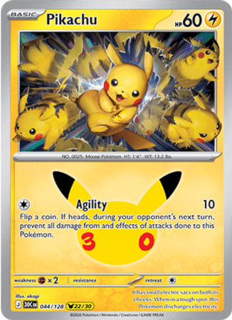 Pokémonkaart Pikachu nummer 044/128 uit de set 30th Celebration (Mega Evolution)
