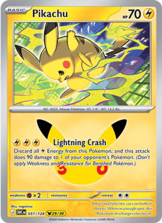 Pokémonkaart Pikachu nummer 051/128 uit de set 30th Celebration (Mega Evolution)