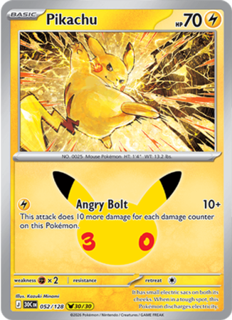 Pokémonkaart Pikachu nummer 052/128 uit de set 30th Celebration (Mega Evolution)