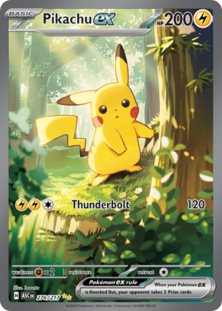 Pokémonkaart Pikachu ex nummer 276/217 uit de set Ascended Heroes (Mega Evolution)