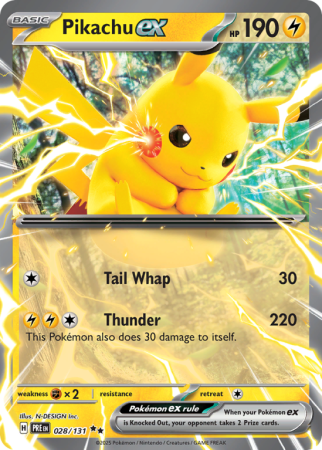 Pokémonkaart Pikachu ex nummer 28/131 uit de set Prismatic Evolutions (Scarlet & Violet)