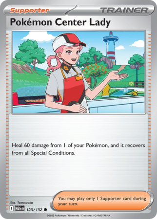 Pokémonkaart Pokémon Center Lady nummer 123/132 uit de set Mega Evolution