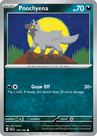 Pokémonkaart Poochyena nummer 105/162 uit de set Temporal Forces (Scarlet & Violet)