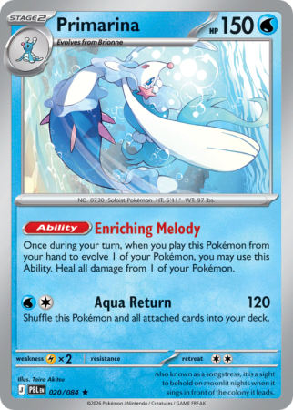 Pokémonkaart Primarina nummer 20/84 uit de set Pitch Black (Mega Evolution)