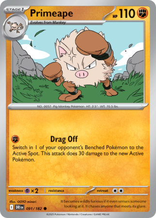 Pokémonkaart Primeape nummer 91/182