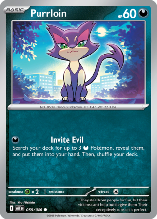 Pokémonkaart Purrloin nummer 55/86 uit de set White Flare (Scarlet & Violet)