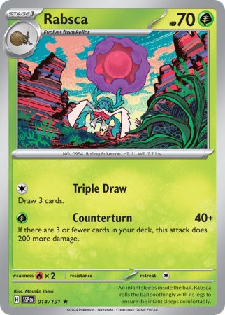 Pokémonkaart Rabsca nummer 14/191 uit de set Surging Sparks (Scarlet & Violet)
