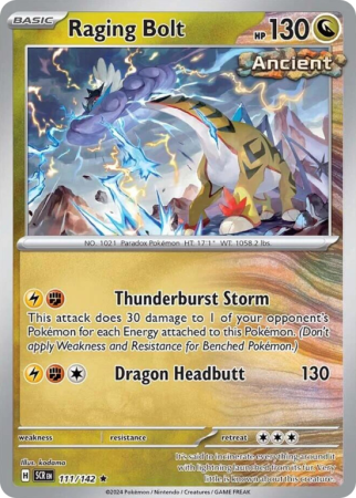 Pokémonkaart Raging Bolt nummer 111/142 uit de set Stellar Crown (Scarlet & Violet)
