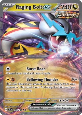 Pokémonkaart Raging Bolt ex nummer 123/162 uit de set Temporal Forces (Scarlet & Violet)