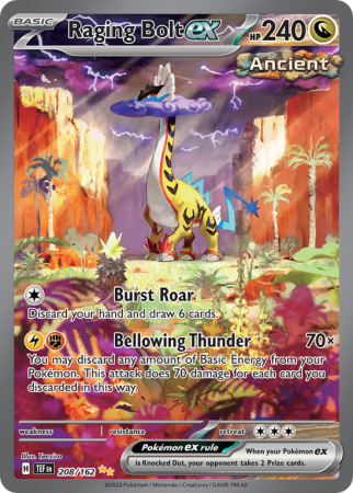 Pokémonkaart Raging Bolt ex nummer 208/162 uit de set Temporal Forces (Scarlet & Violet)