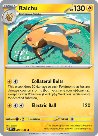 Pokémonkaart Raichu nummer 52/162 uit de set Temporal Forces (Scarlet & Violet)