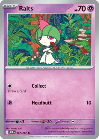 Pokémonkaart Ralts nummer 87/217 uit de set Ascended Heroes (Mega Evolution)