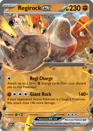 Pokémonkaart Regirock ex nummer 107/217 uit de set Ascended Heroes (Mega Evolution)
