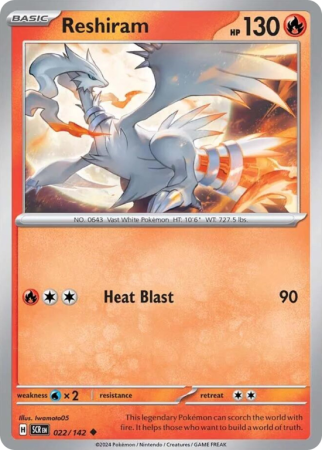 Pokémonkaart Reshiram nummer 22/142 uit de set Stellar Crown (Scarlet & Violet)