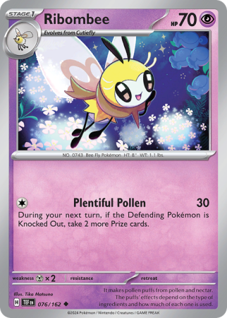 Pokémonkaart Ribombee nummer 76/162 uit de set Temporal Forces (Scarlet & Violet)