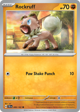 Pokémonkaart Rockruff nummer 89/162 uit de set Temporal Forces (Scarlet & Violet)