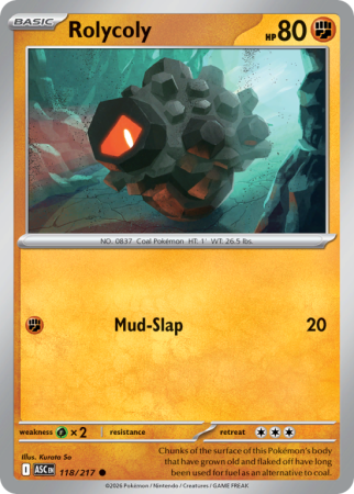 Pokémonkaart Rolycoly nummer 118/217 uit de set Ascended Heroes (Mega Evolution)