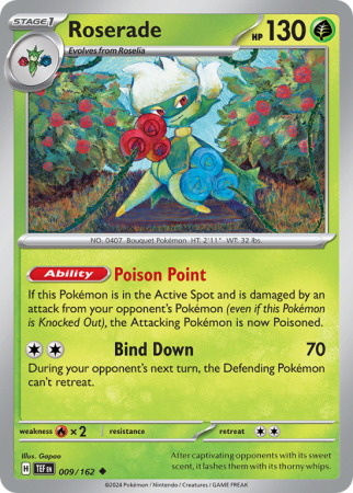 Pokémonkaart Roserade nummer 9/162 uit de set Temporal Forces (Scarlet & Violet)