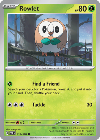 Pokémonkaart Rowlet nummer 10/88 uit de set Perfect Order (Mega Evolution)
