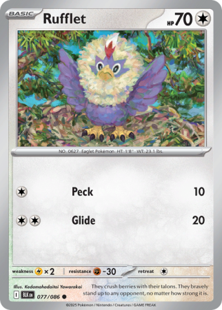 Pokémonkaart Rufflet nummer 77/86 uit de set Black Bolt (Scarlet & Violet)