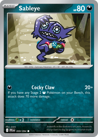 Pokémonkaart Sableye nummer 59/94 uit de set Phantasmal Flames (Mega Evolution)