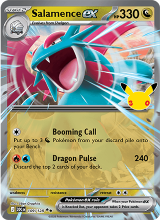 Pokémonkaart Salamence ex nummer 109/128 uit de set 30th Celebration (Mega Evolution)