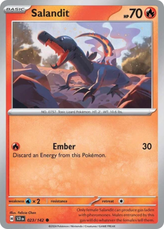 Pokémonkaart Salandit nummer 23/142 uit de set Stellar Crown (Scarlet & Violet)