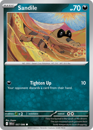 Pokémonkaart Sandile nummer 57/86 uit de set Black Bolt (Scarlet & Violet)