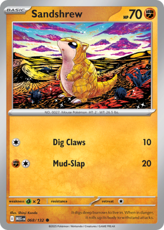 Pokémonkaart Sandshrew nummer 68/132 uit de set Mega Evolution