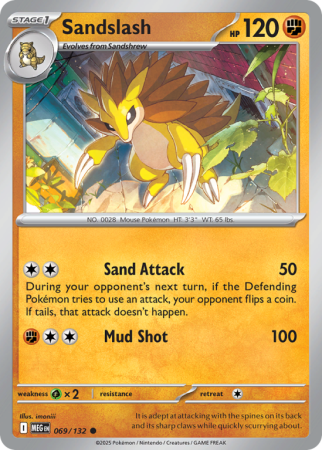 Pokémonkaart Sandslash nummer 69/132 uit de set Mega Evolution