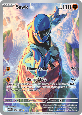 Pokémonkaart Sawk nummer 130/86 uit de set White Flare (Scarlet & Violet)
